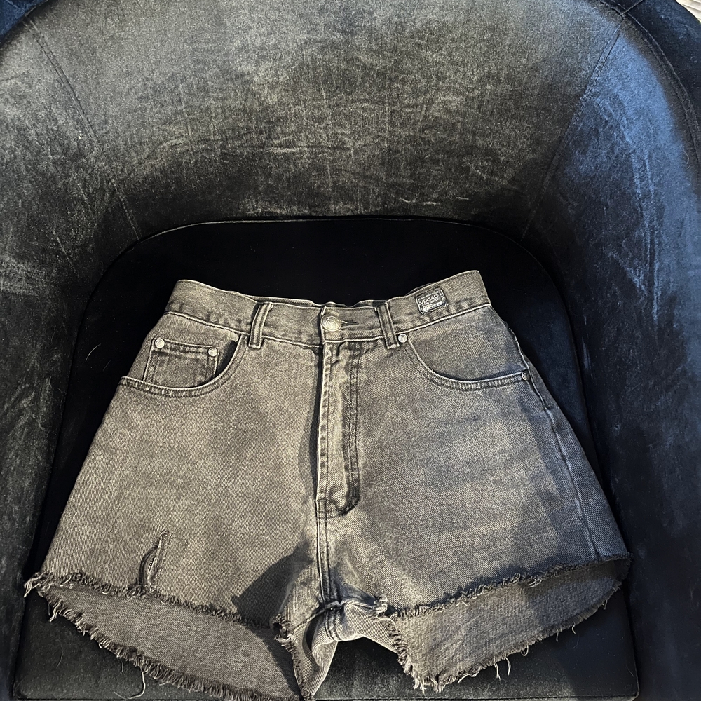 Versace Black Jean Shorts Distressed Mid-Thigh